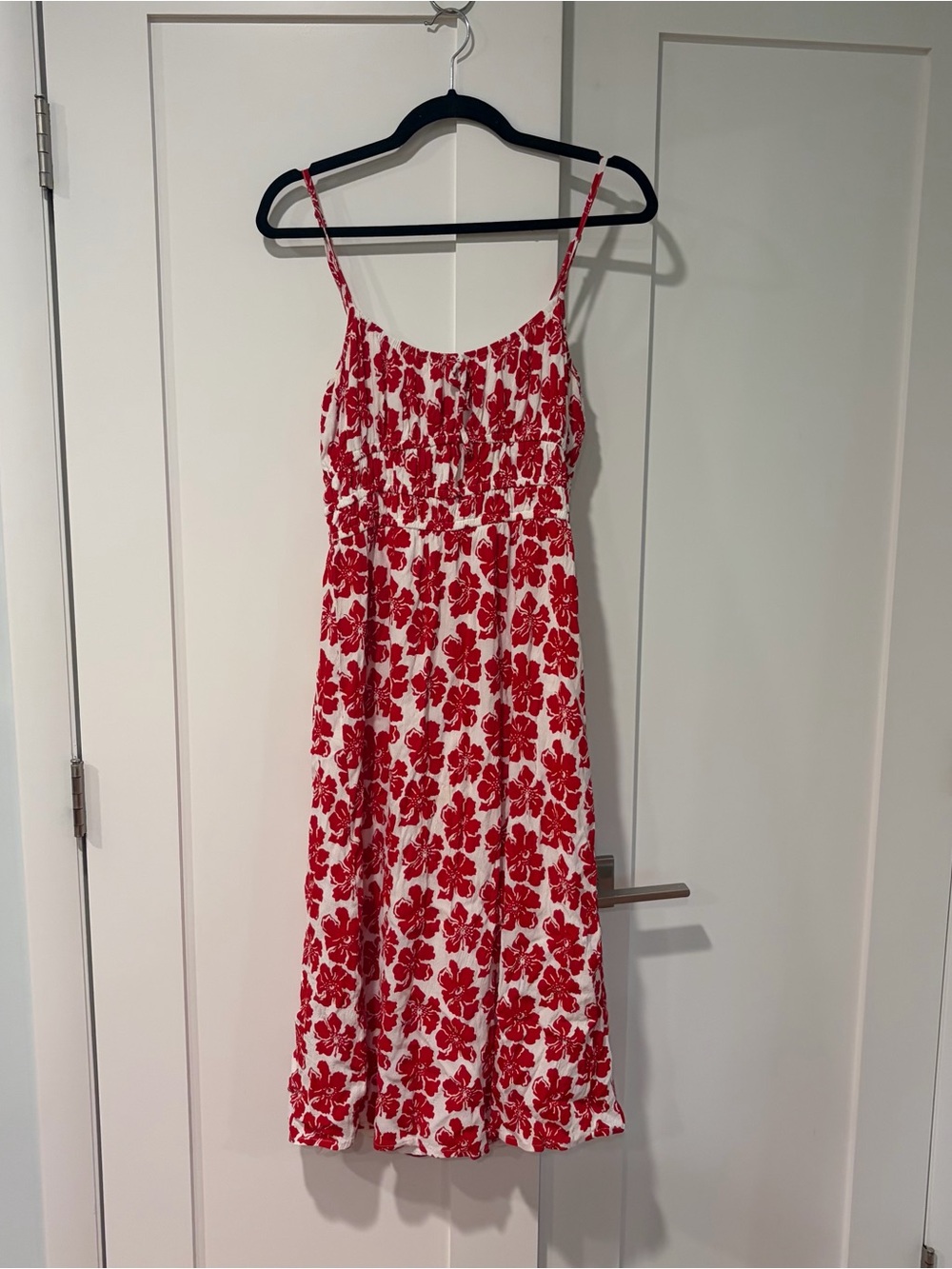 Faithfull the Brand Red and White Floral Midi Dress